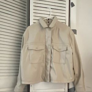 Cream Oversized Leather Jacket